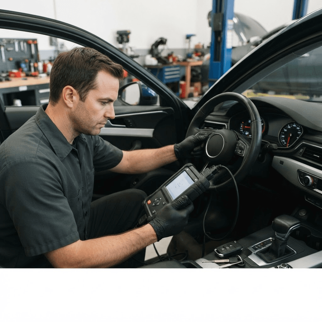 Locksmith using diagnostic equipment to program a vehicle key