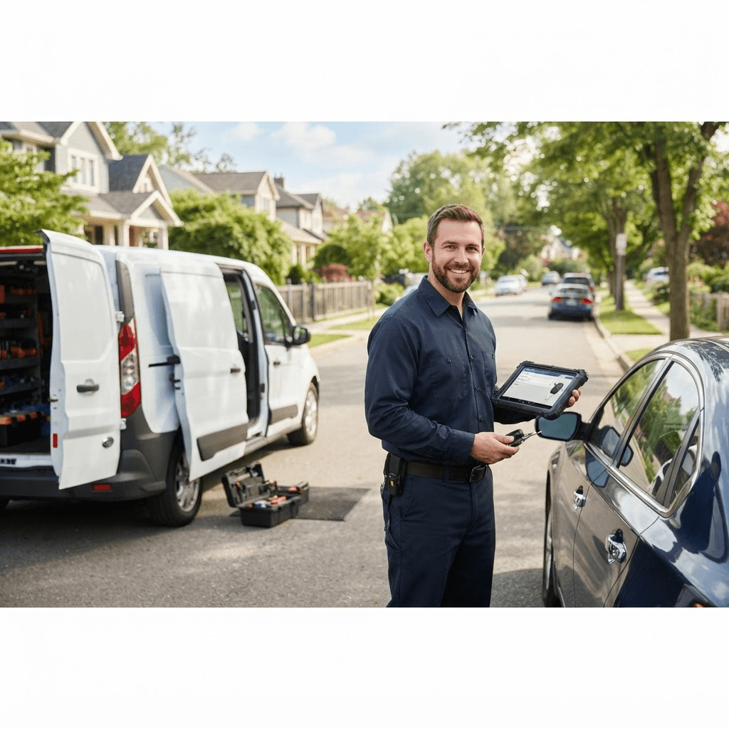Mobile locksmith technician serving customers in local areas